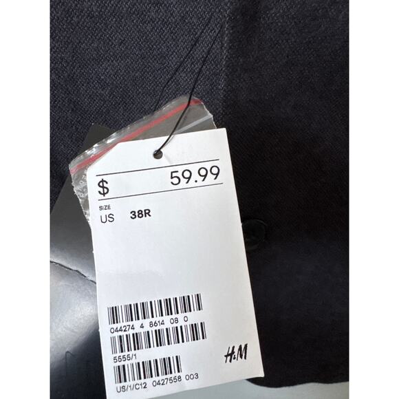H&M Slim Fit Blazer Charcoal Gray 100% Cotton Men's Size 38R NWT - Picture 4 of 8